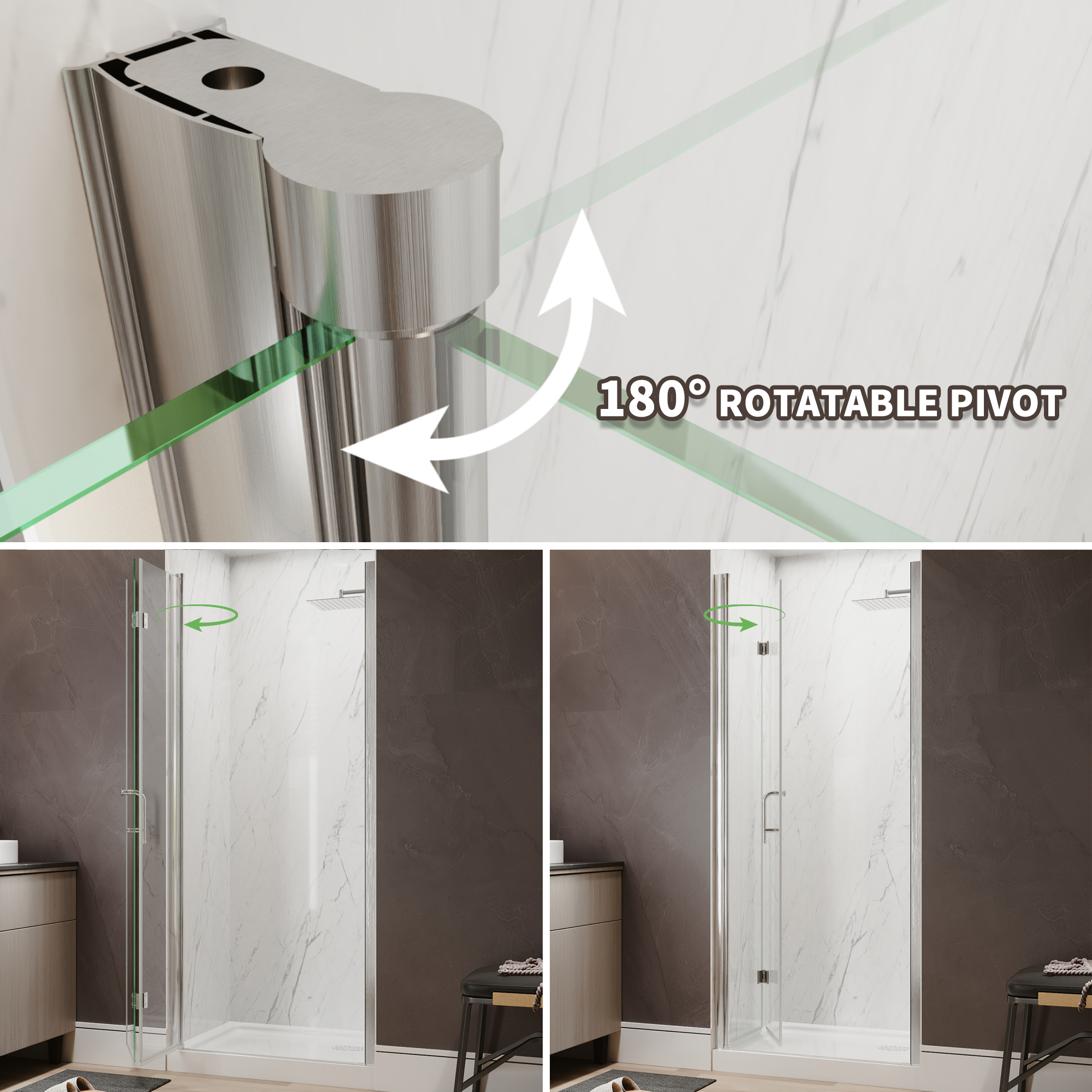 Xspracer 36 to 38 in. W x 72 in. H Bi-Fold Frameless Shower Door in Brushed Nickel with Clear Glass