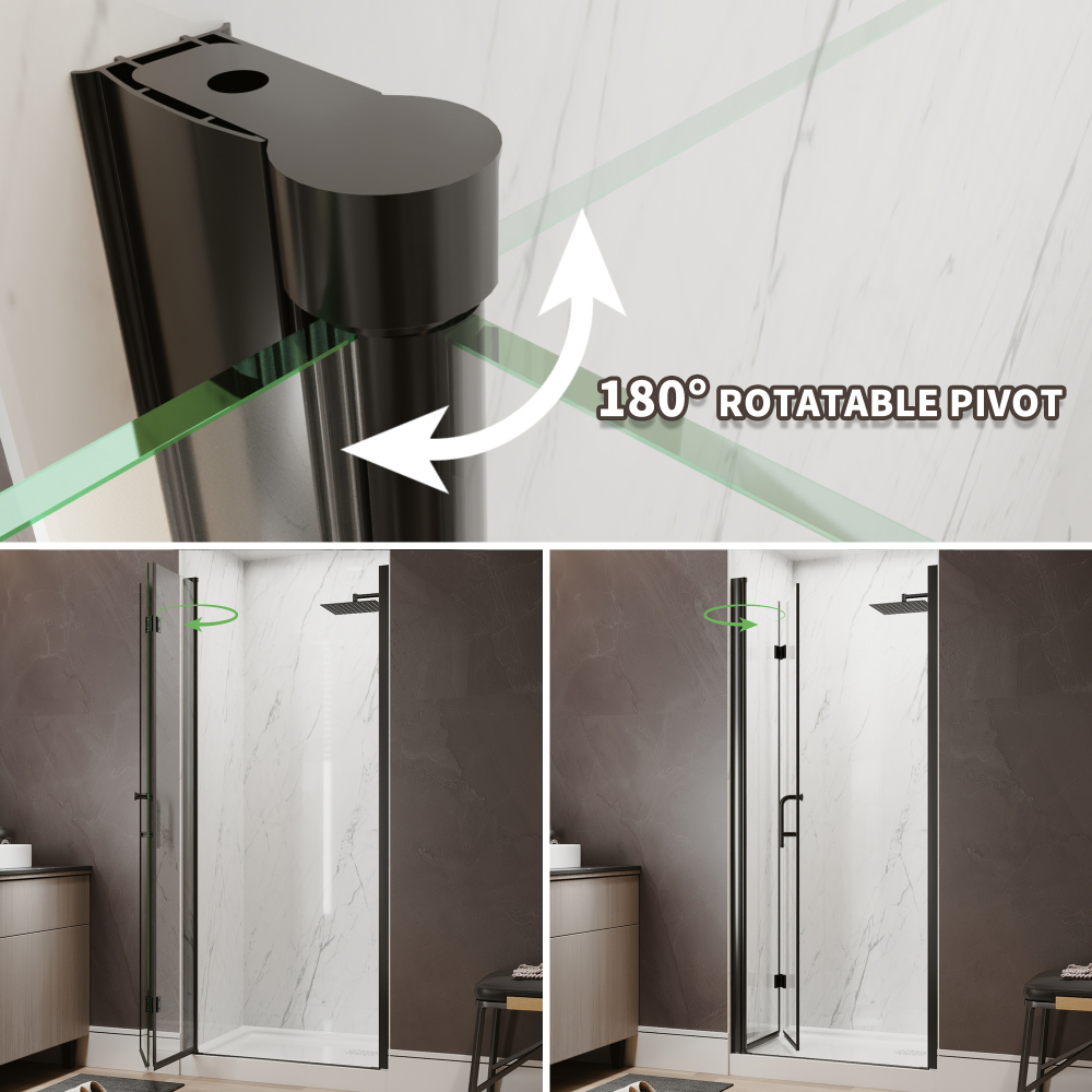 Xspracer 30 to 32 in. W x 72 in. H Bi-Fold Frameless Shower Door in Matte Black with Clear Glass