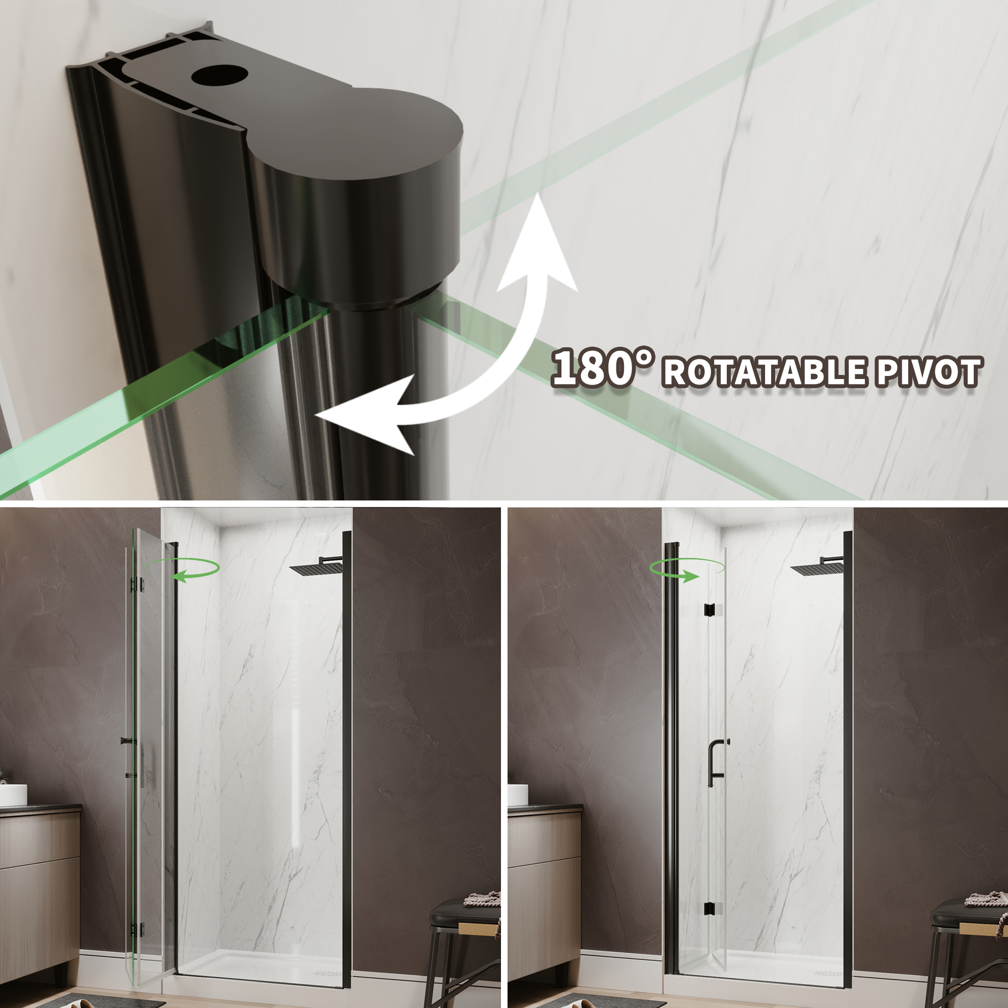 Xspracer 36 to 38 in. W x 72 in. H Bi-Fold Frameless Shower Door in Matte Black with Clear Glass