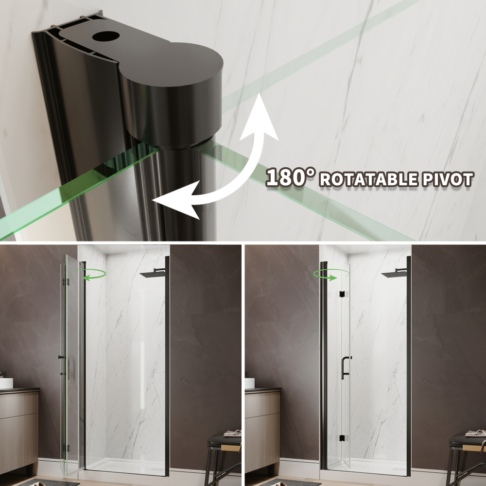 Xspracer 36 to 38 in. W x 72 in. H Bi-Fold Frameless Shower Door in Matte Black with Clear Glass