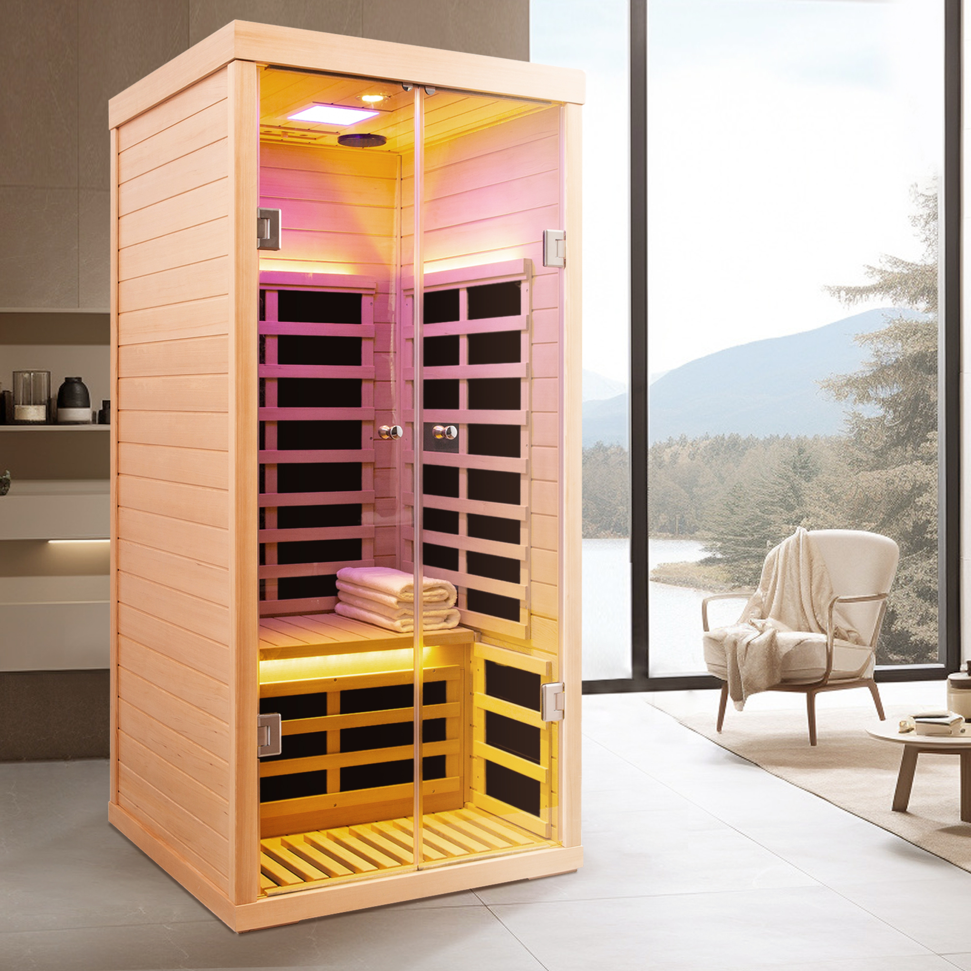 Moray 1-Person Indoor Hemlock Infrared Sauna with 7 Far-Infrared Carbon Crystal Heaters