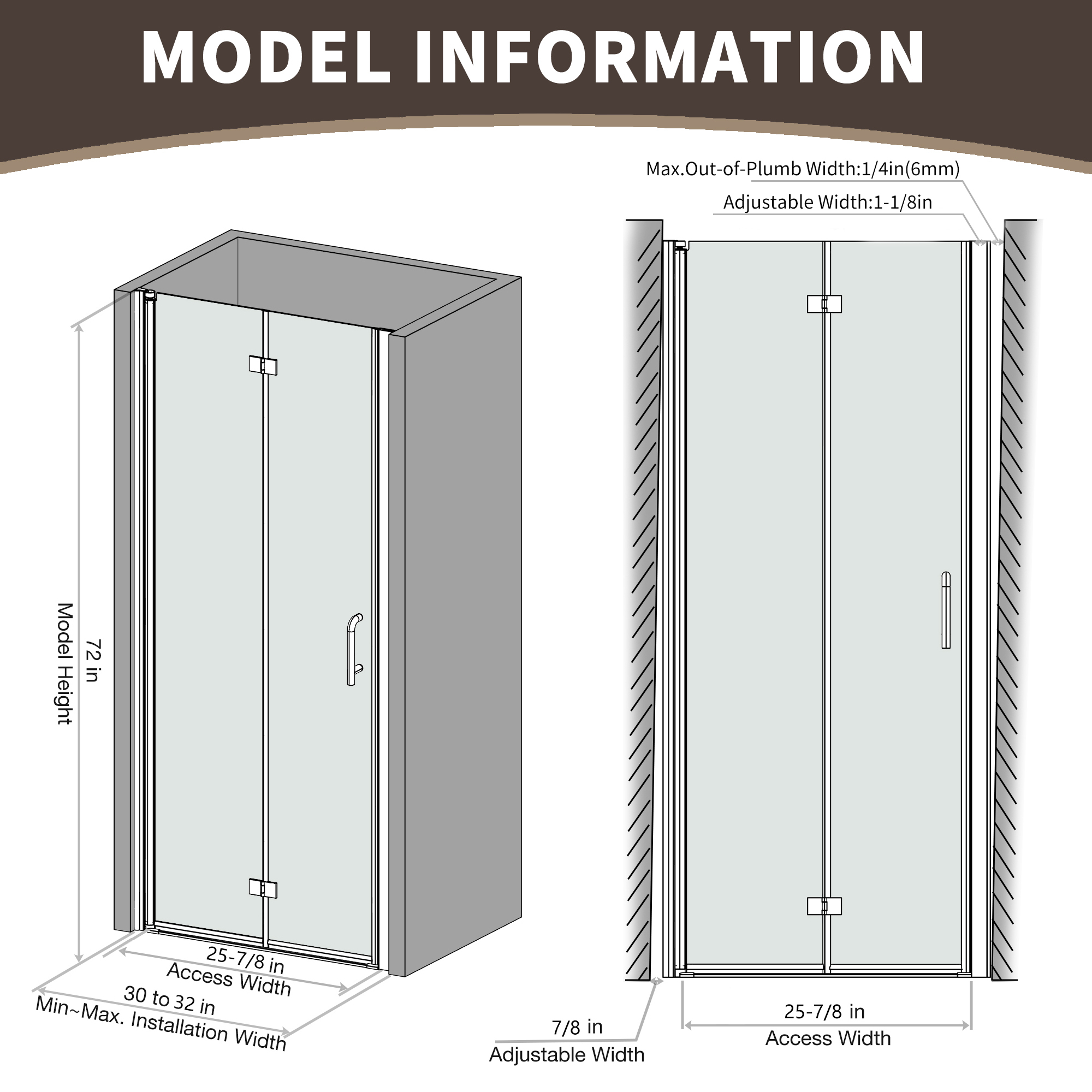 Xspracer 30 to 32 in. W x 72 in. H Bi-Fold Frameless Shower Door in Brushed Gold with Clear Glass