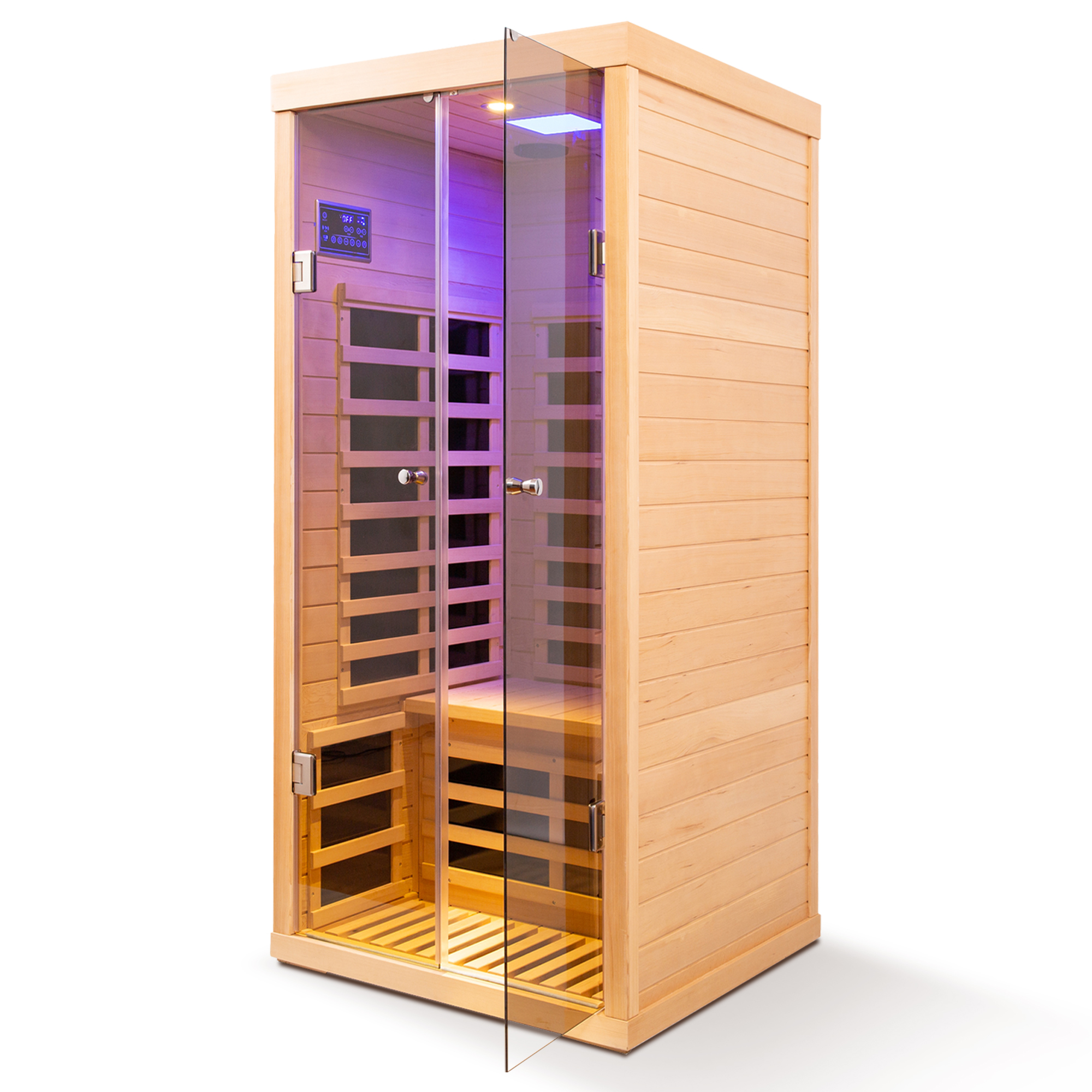 Moray 1-Person Indoor Hemlock Infrared Sauna with 7 Far-Infrared Carbon Crystal Heaters