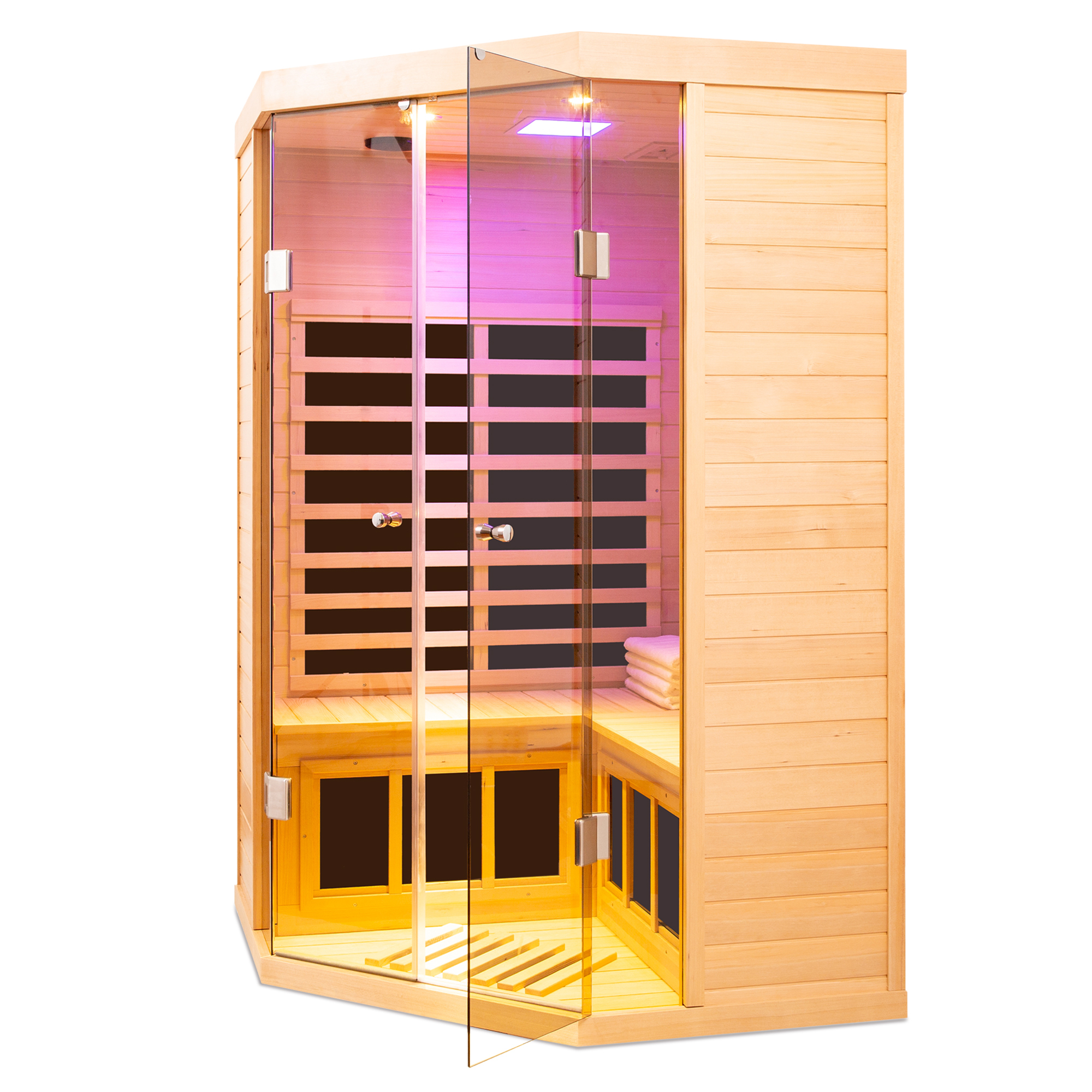 Moray 2-Person Indoor Hemlock Deluxe Transparent Infrared Sauna with 7 Far-Infrared Carbon Crystal Heaters
