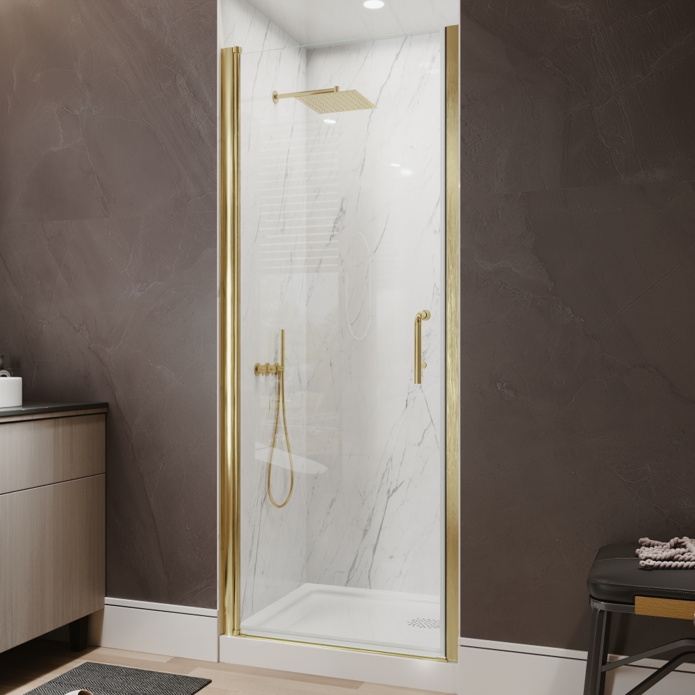 Xspracer 30 to 32 in. W x 72 in. H Pivot Swing Frameless Shower Door in Brushed Gold with Clear Glass