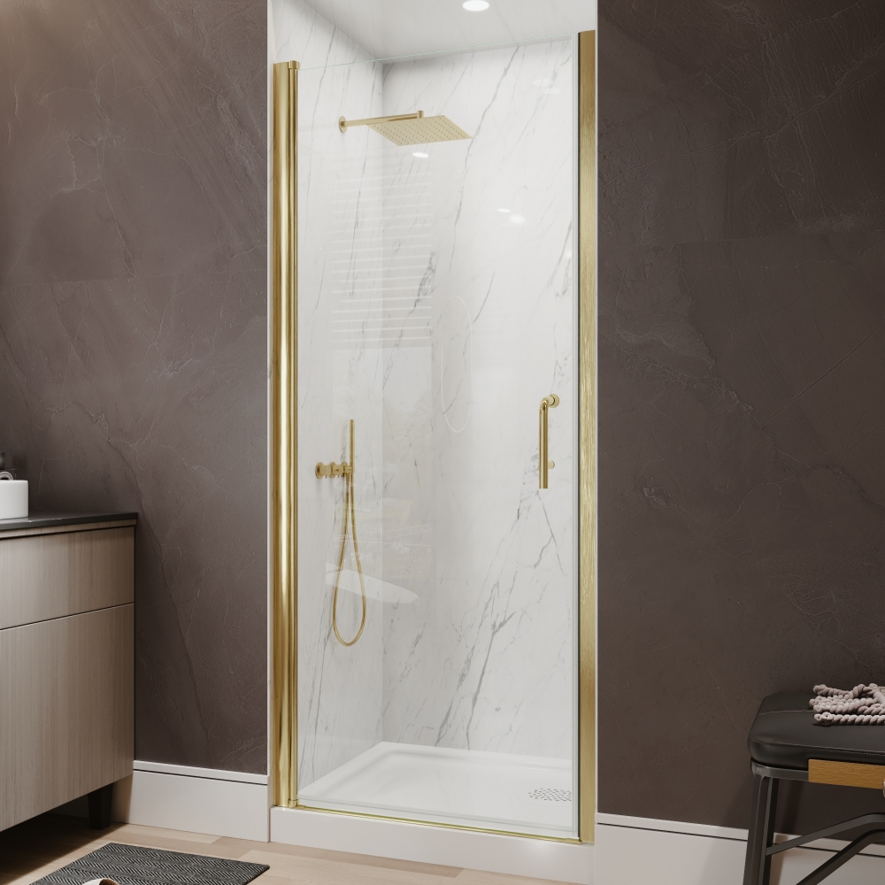 Xspracer 32 to 34 in. W x 72 in. H Pivot Swing Frameless Shower Door in Brushed Gold with Clear Glass