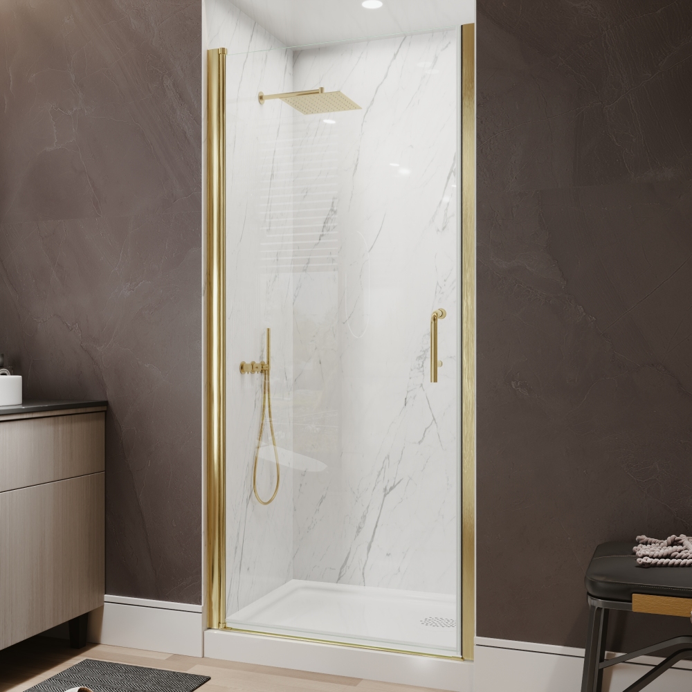 Xspracer 34 to 36 in. W x 72 in. H Pivot Swing Frameless Shower Door in Brushed Gold with Clear Glass