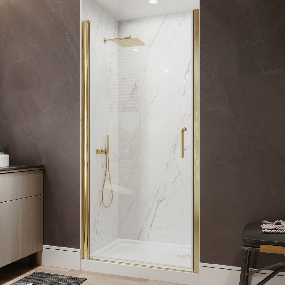 Xspracer 36 to 38 in. W x 72 in. H Pivot Swing Frameless Shower Door in Brushed Gold with Clear Glass