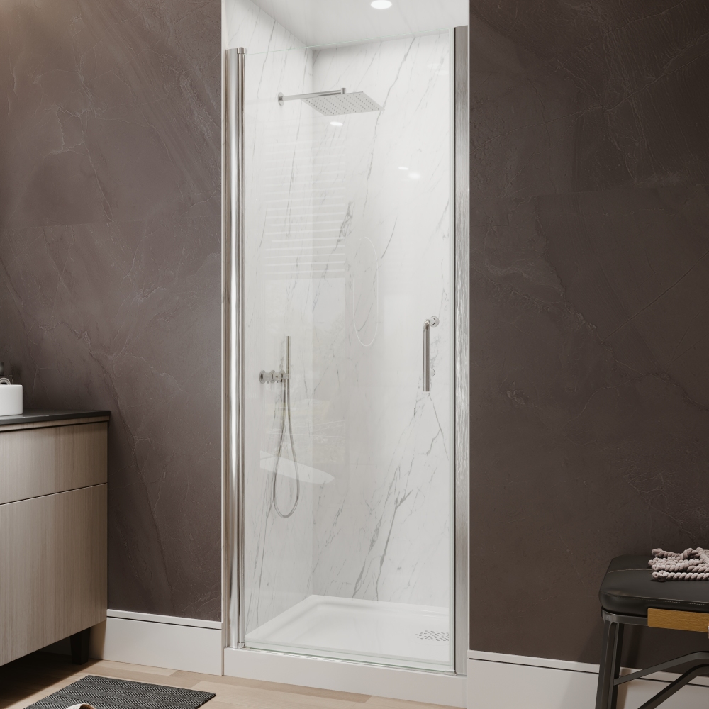 Xspracer 30 to 32 in. W x 72 in. H Pivot Swing Frameless Shower Door in Brushed Nickel with Clear Glass