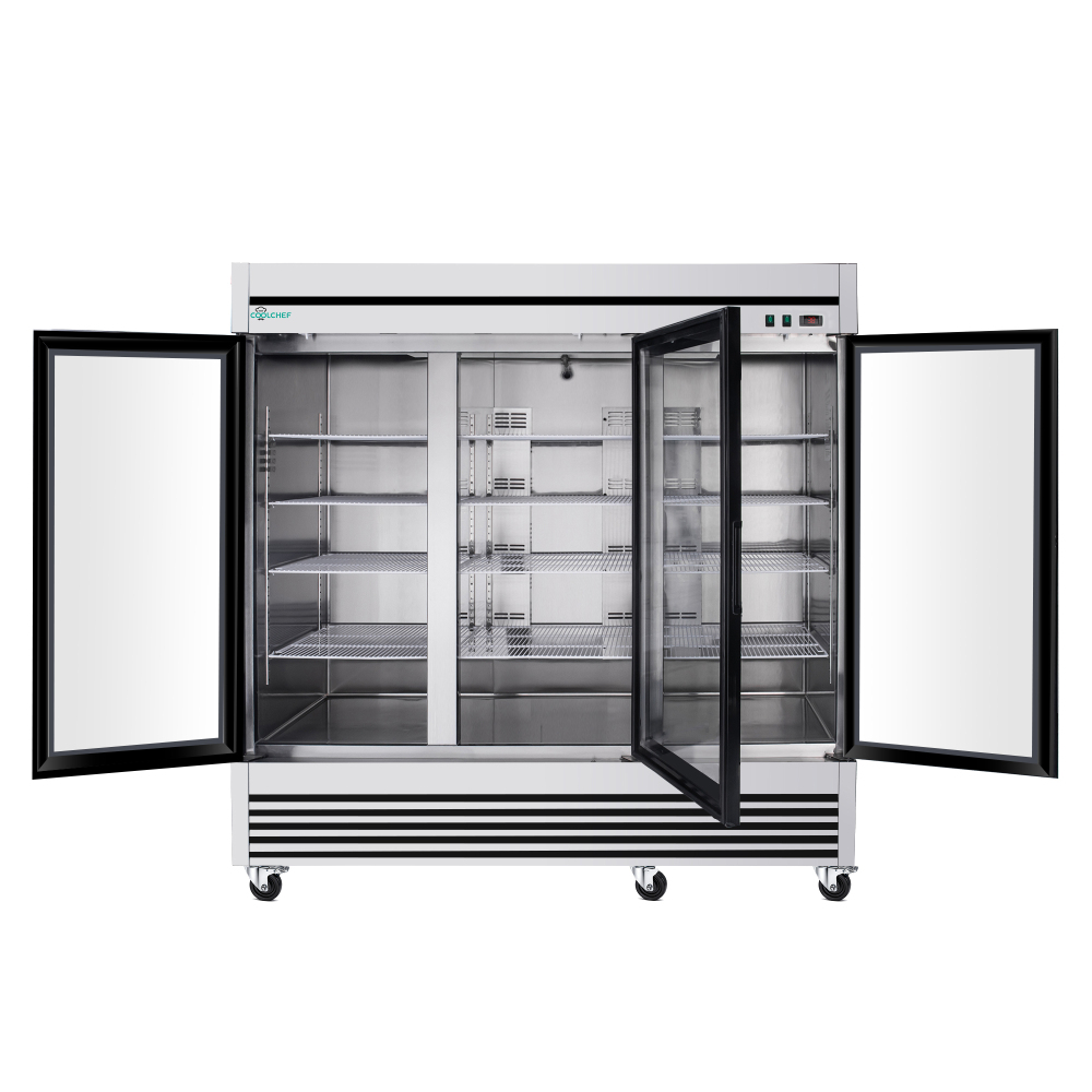 72" Cu Ft Three Glass Door Commercial Reach-In Display Freezer, Triple-Door Upright Deep Freezer -8–0°F, Heated Glass, R290, ETL DOE