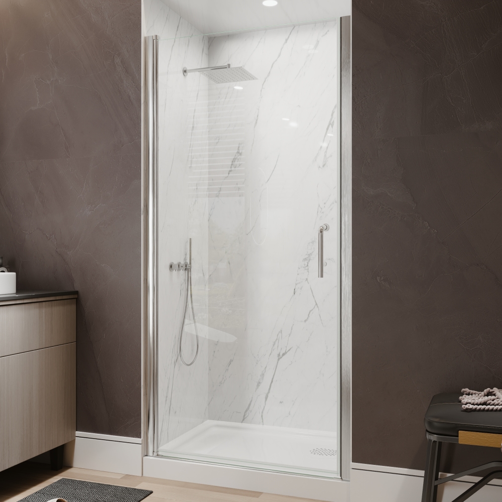Xspracer 36 to 38 in. W x 72 in. H Pivot Swing Frameless Shower Door in Brushed Nickel with Clear Glass