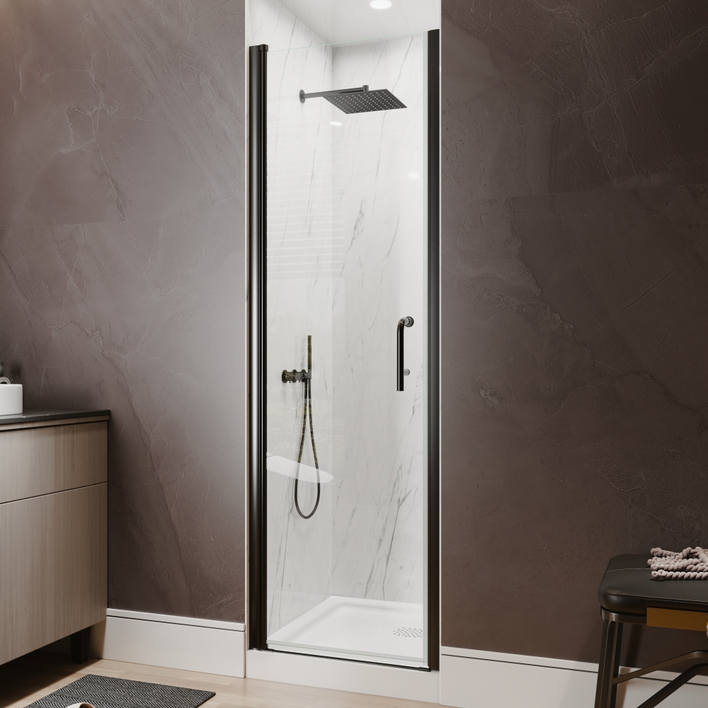 Xspracer 24 to 26 in. W x 72 in. H Pivot Swing Frameless Shower Door in Matte Black with Clear Glass