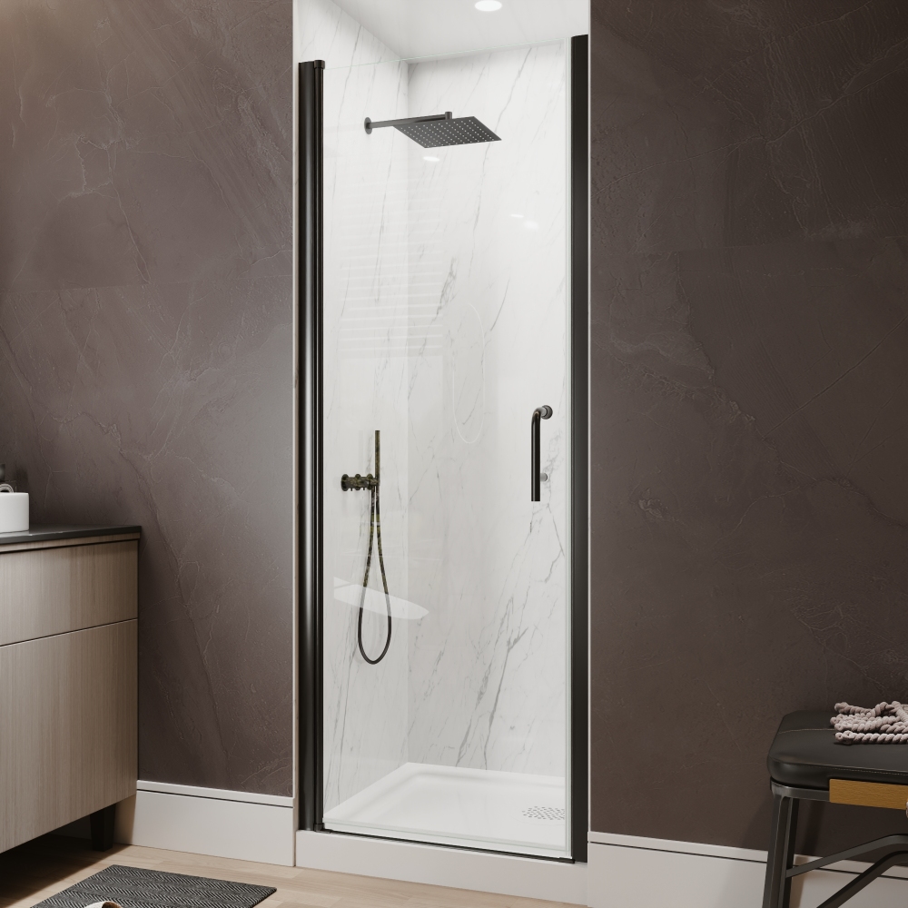 Xspracer 28 to 30 in. W x 72 in. H Pivot Swing Frameless Shower Door in Matte Black with Clear Glass