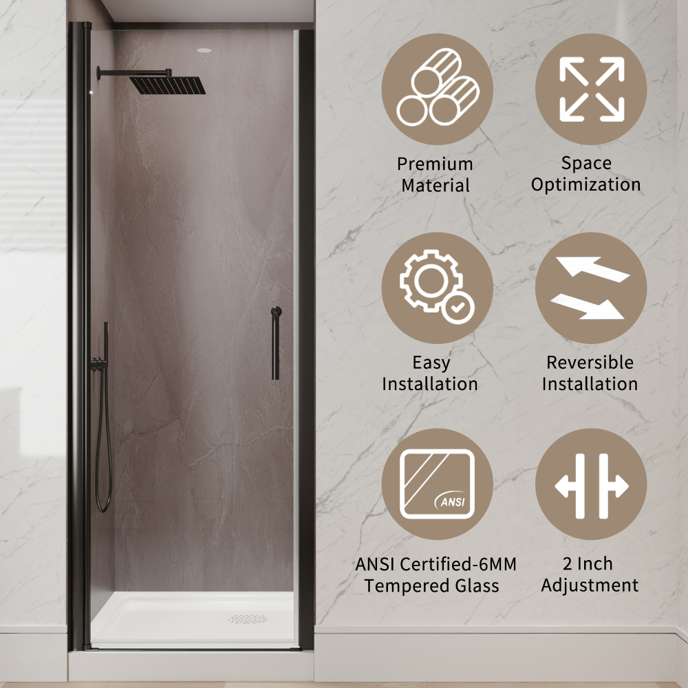 Xspracer 28 to 30 in. W x 72 in. H Pivot Swing Frameless Shower Door in Matte Black with Clear Glass