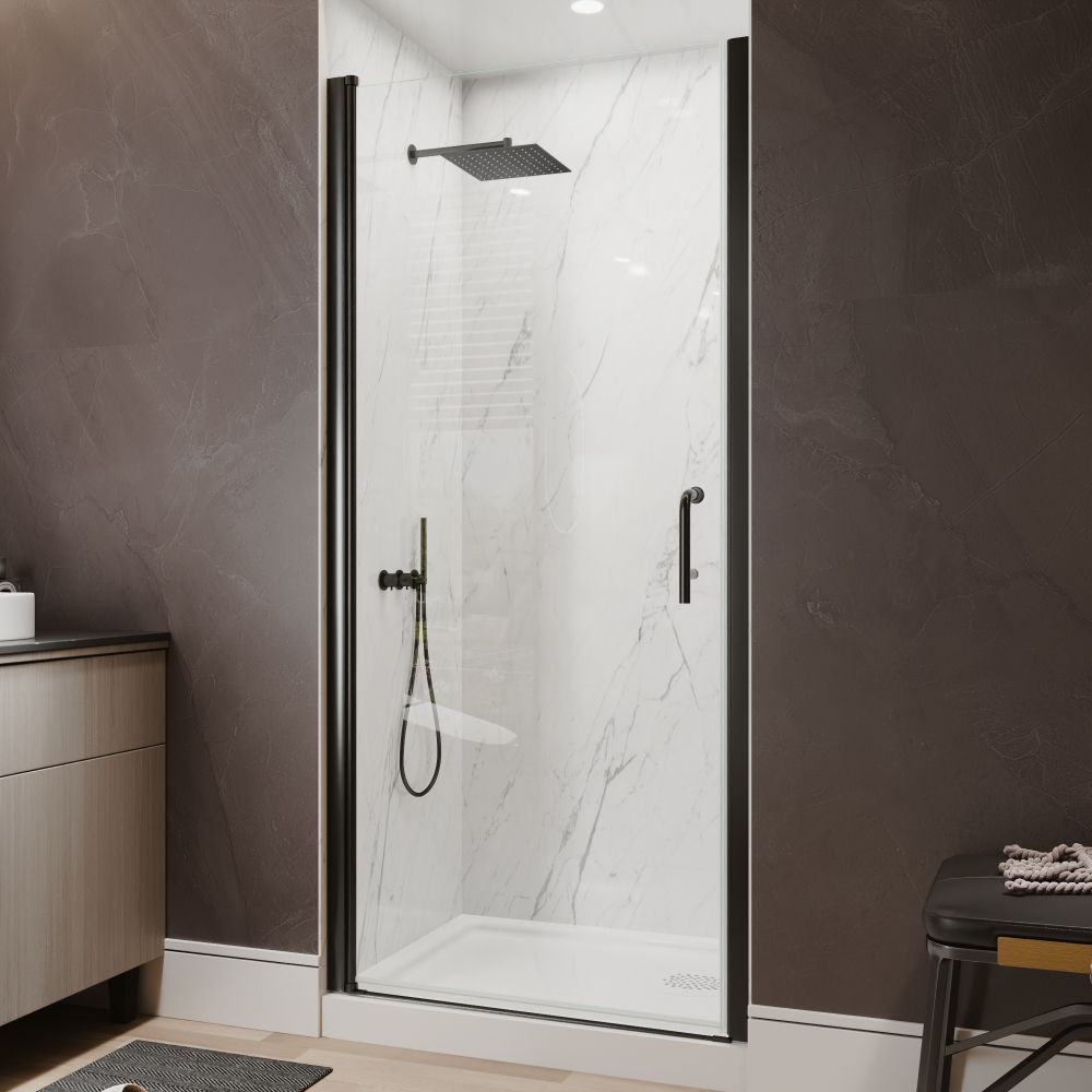 Xspracer 34 to 36 in. W x 72 in. H Pivot Swing Frameless Shower Door in Matte Black with Clear Glass