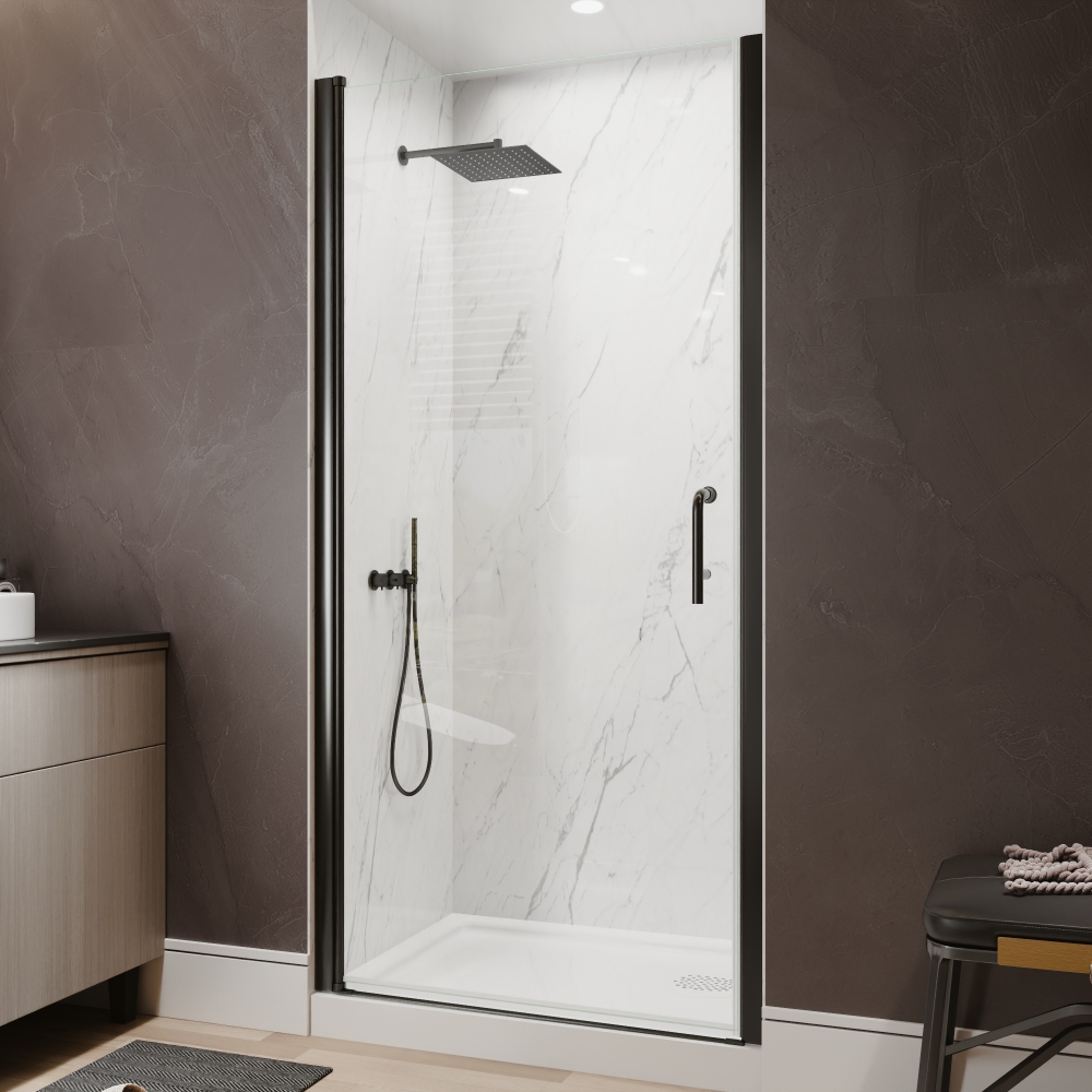 Xspracer 36 to 38 in. W x 72 in. H Pivot Swing Frameless Shower Door in Matte Black with Clear Glass