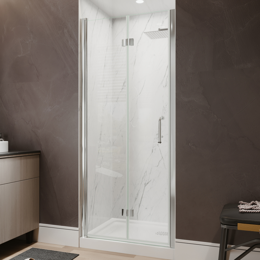 Xspracer 32 to 34 in. W x 72 in. H Bi-Fold Frameless Shower Door in Chrome with Clear Glass