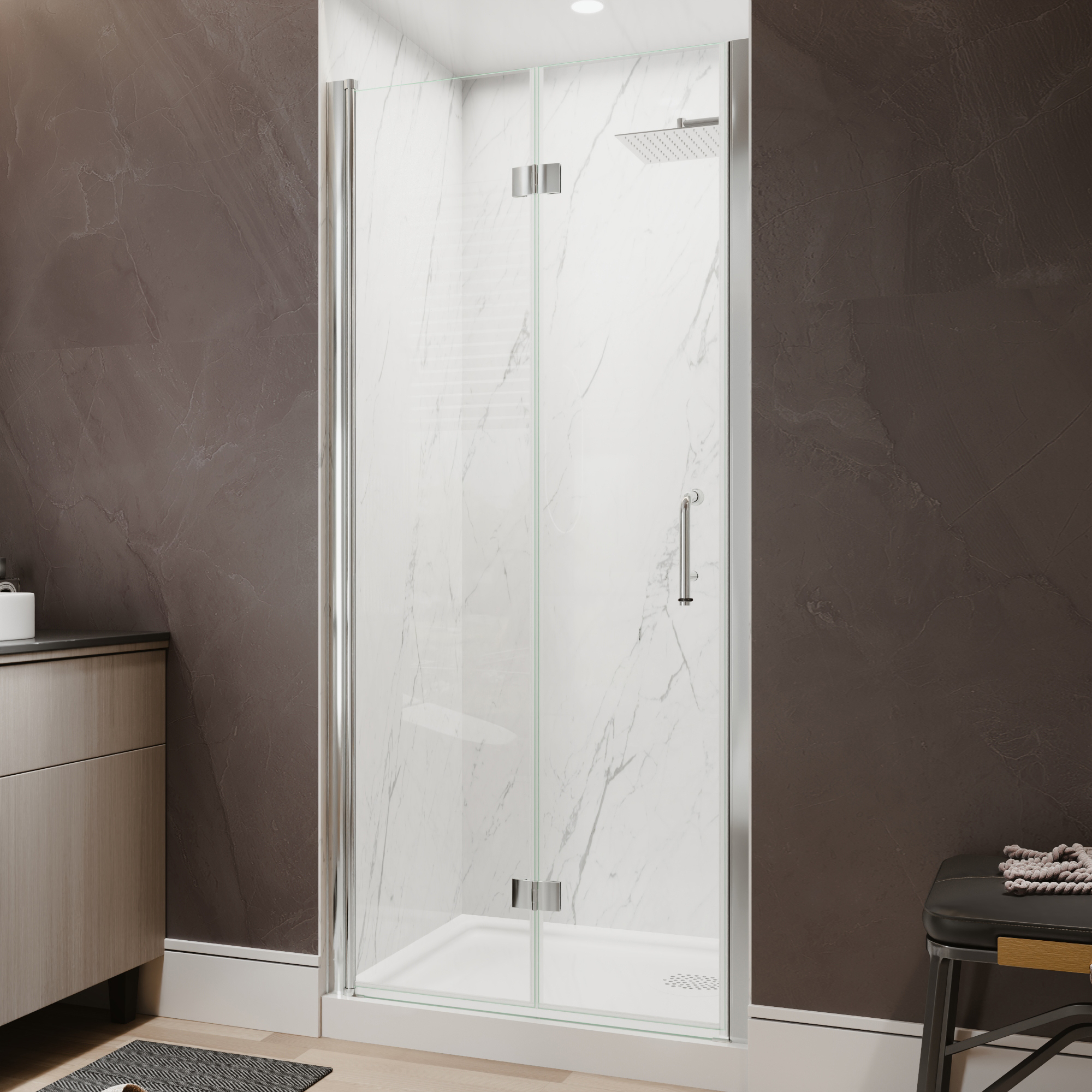 Xspracer 34 to 36 in. W x 72 in. H Bi-Fold Frameless Shower Door in Chrome with Clear Glass