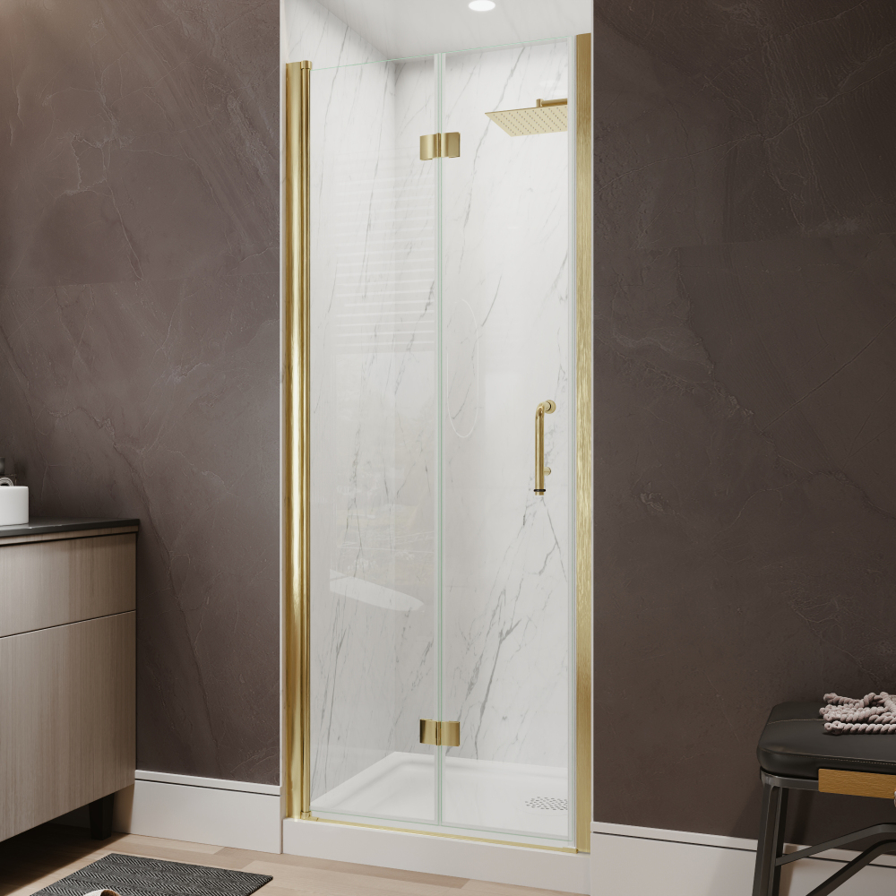 Xspracer 30 to 32 in. W x 72 in. H Bi-Fold Frameless Shower Door in Brushed Gold with Clear Glass