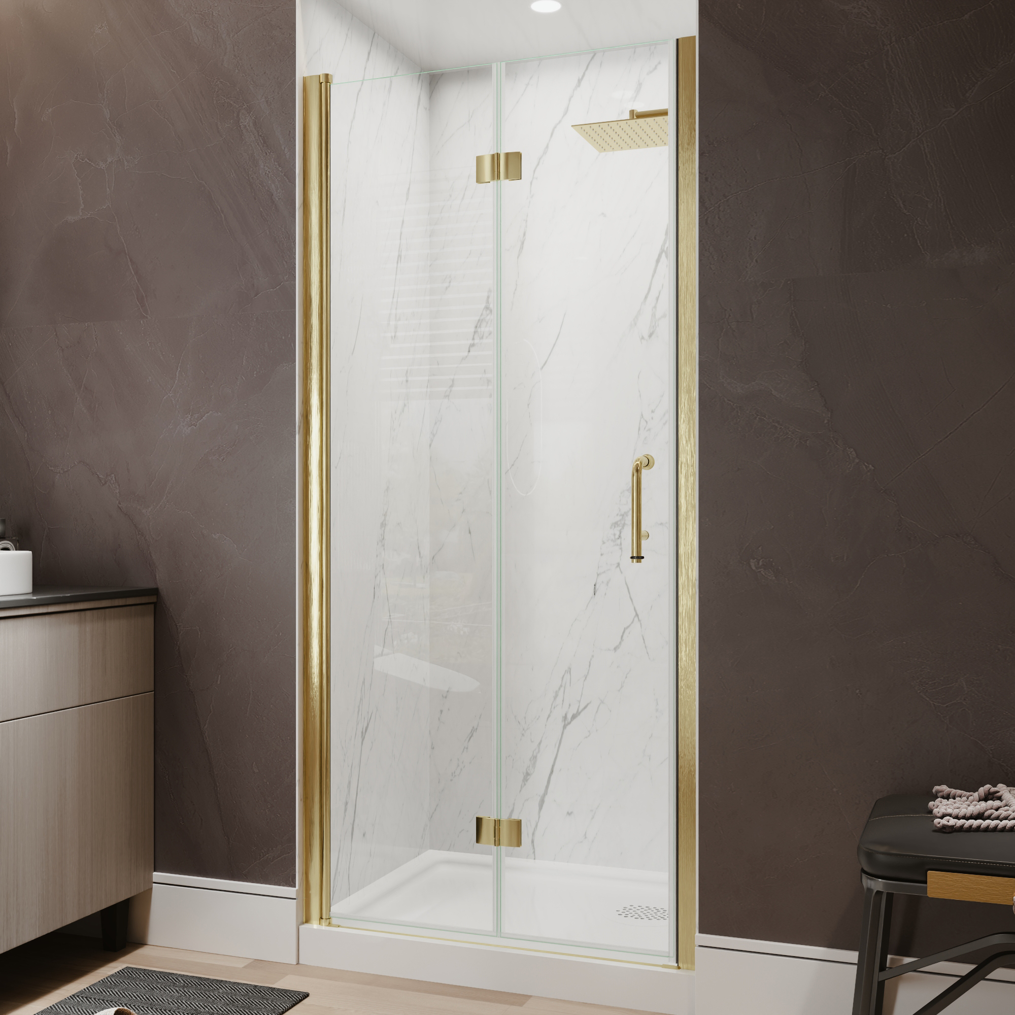 Xspracer 34 to 36 in. W x 72 in. H Bi-Fold Frameless Shower Door in Brushed Gold with Clear Glass