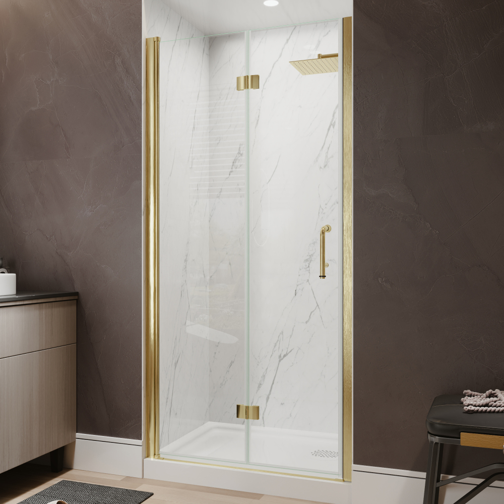 Xspracer 36 to 38 in. W x 72 in. H Bi-Fold Frameless Shower Door in Brushed Gold with Clear Glass