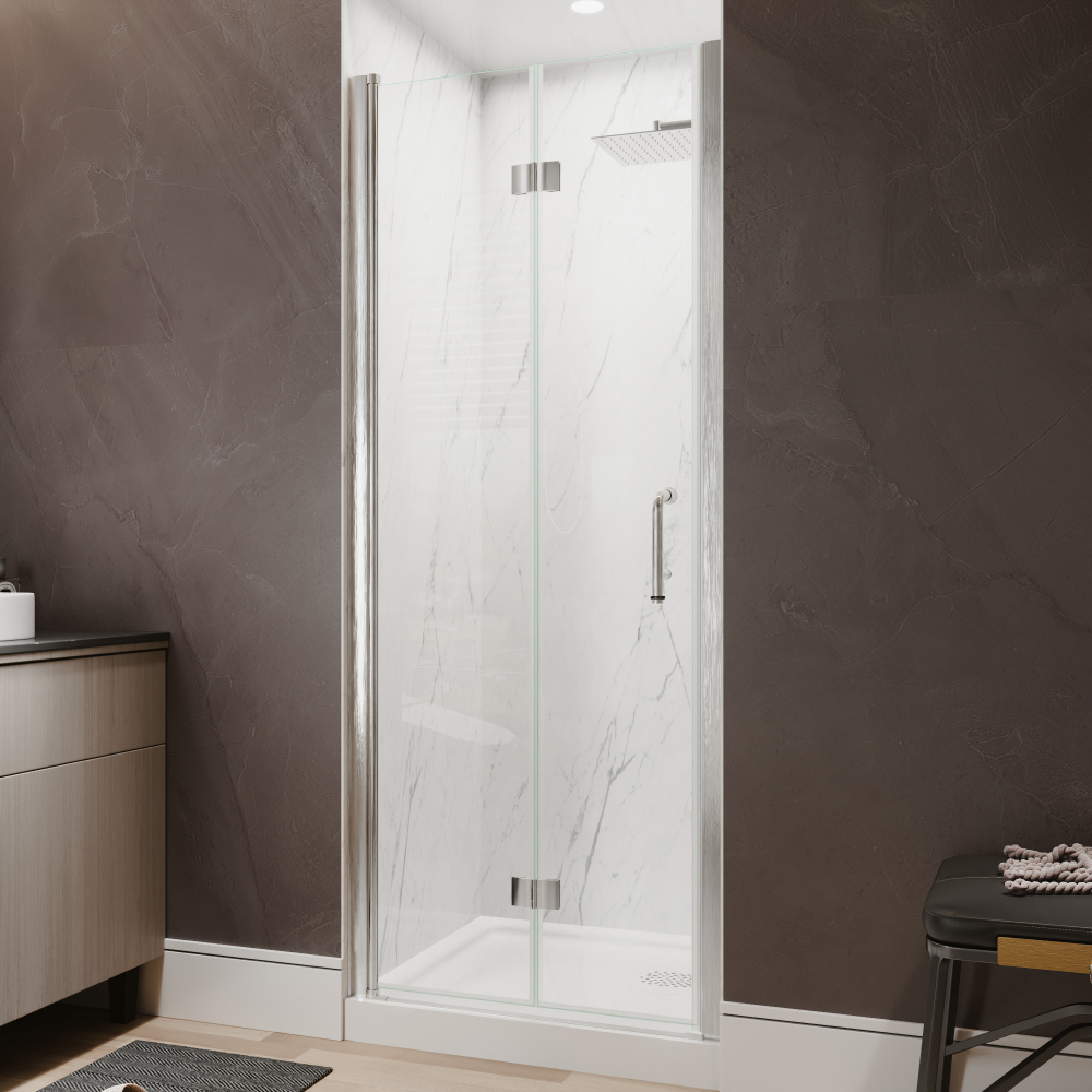 Xspracer 30 to 32 in. W x 72 in. H Bi-Fold Frameless Shower Door in Brushed Nickel with Clear Glass