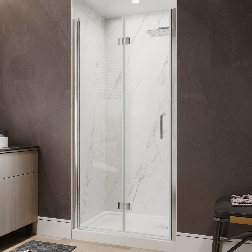 Xspracer 36 to 38 in. W x 72 in. H Bi-Fold Frameless Shower Door in Brushed Nickel with Clear Glass