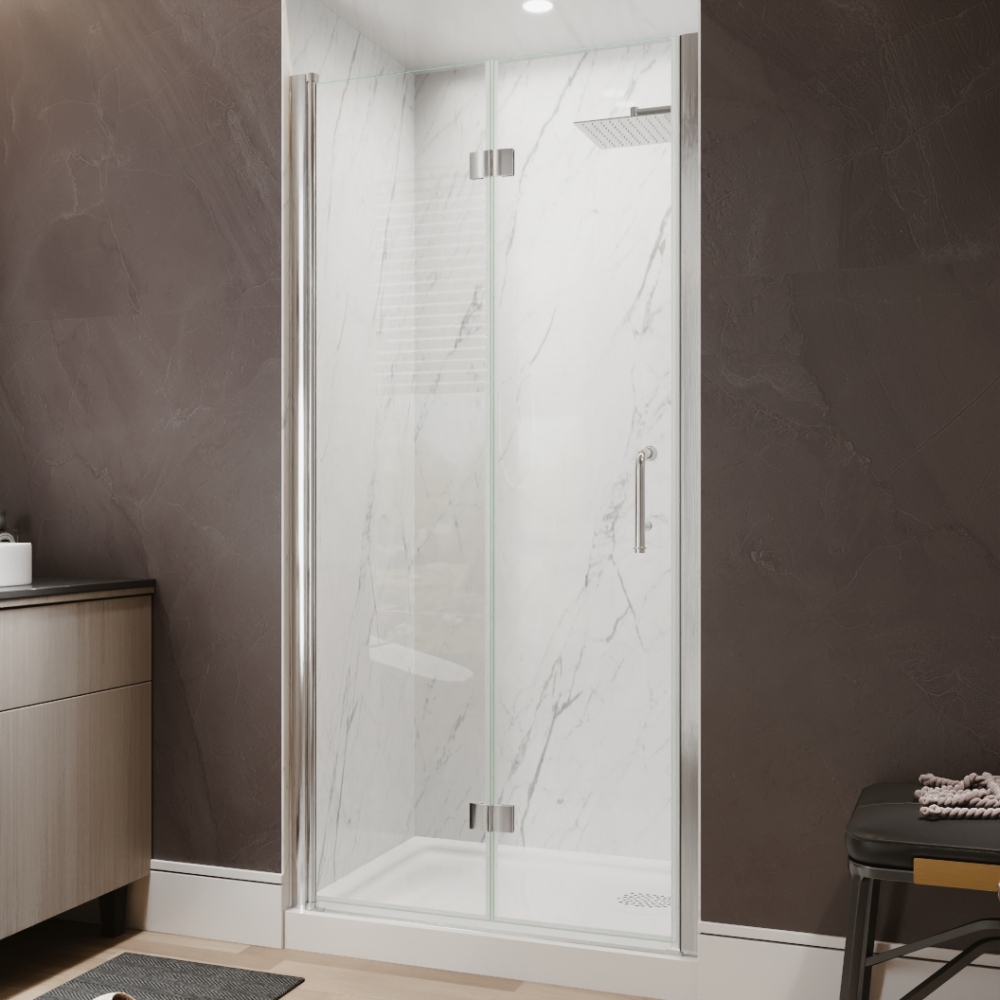 Xspracer 36 to 38 in. W x 72 in. H Bi-Fold Frameless Shower Door in Brushed Nickel with Clear Glass