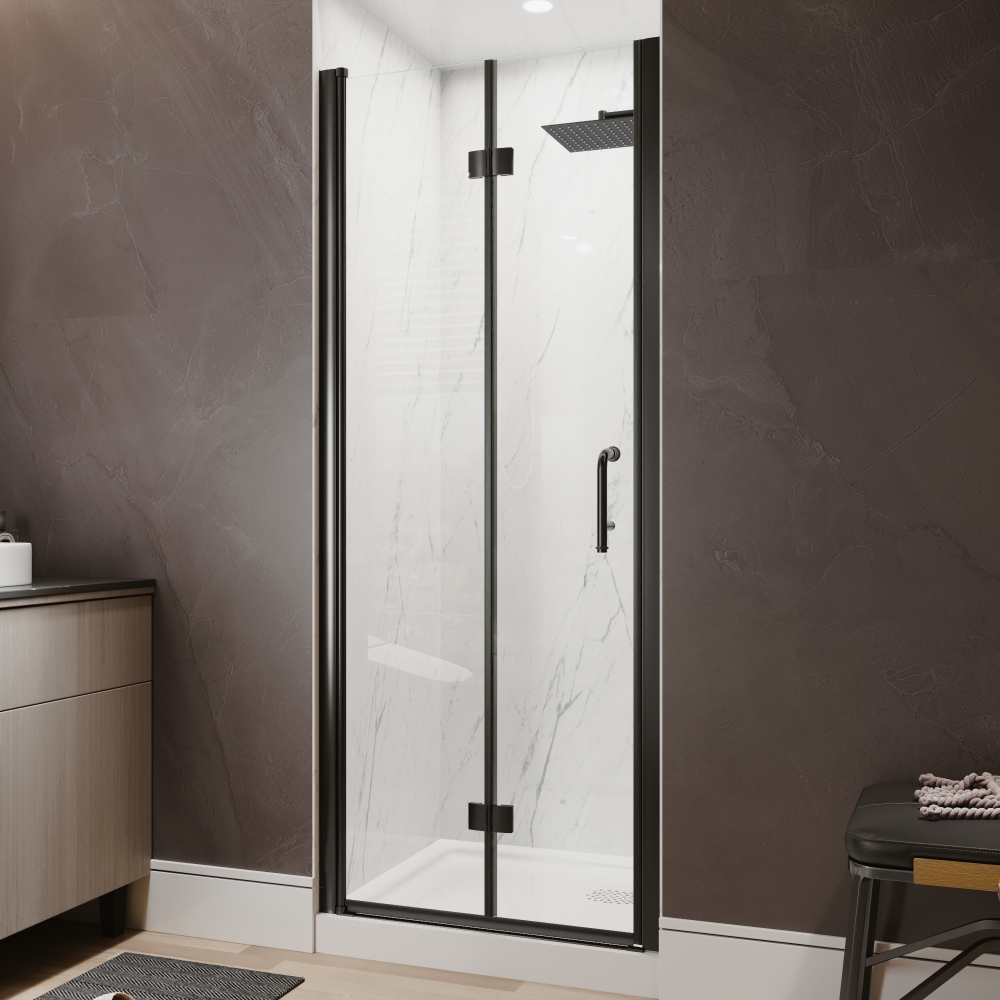 Xspracer 30 to 32 in. W x 72 in. H Bi-Fold Frameless Shower Door in Matte Black with Clear Glass