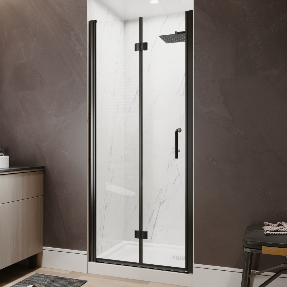 Xspracer 32 to 34 in. W x 72 in. H Bi-Fold Frameless Shower Door in Matte Black with Clear Glass