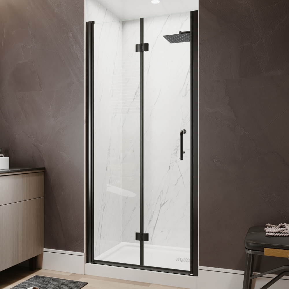 Xspracer 34 to 36 in. W x 72 in. H Bi-Fold Frameless Shower Door in Matte Black with Clear Glass