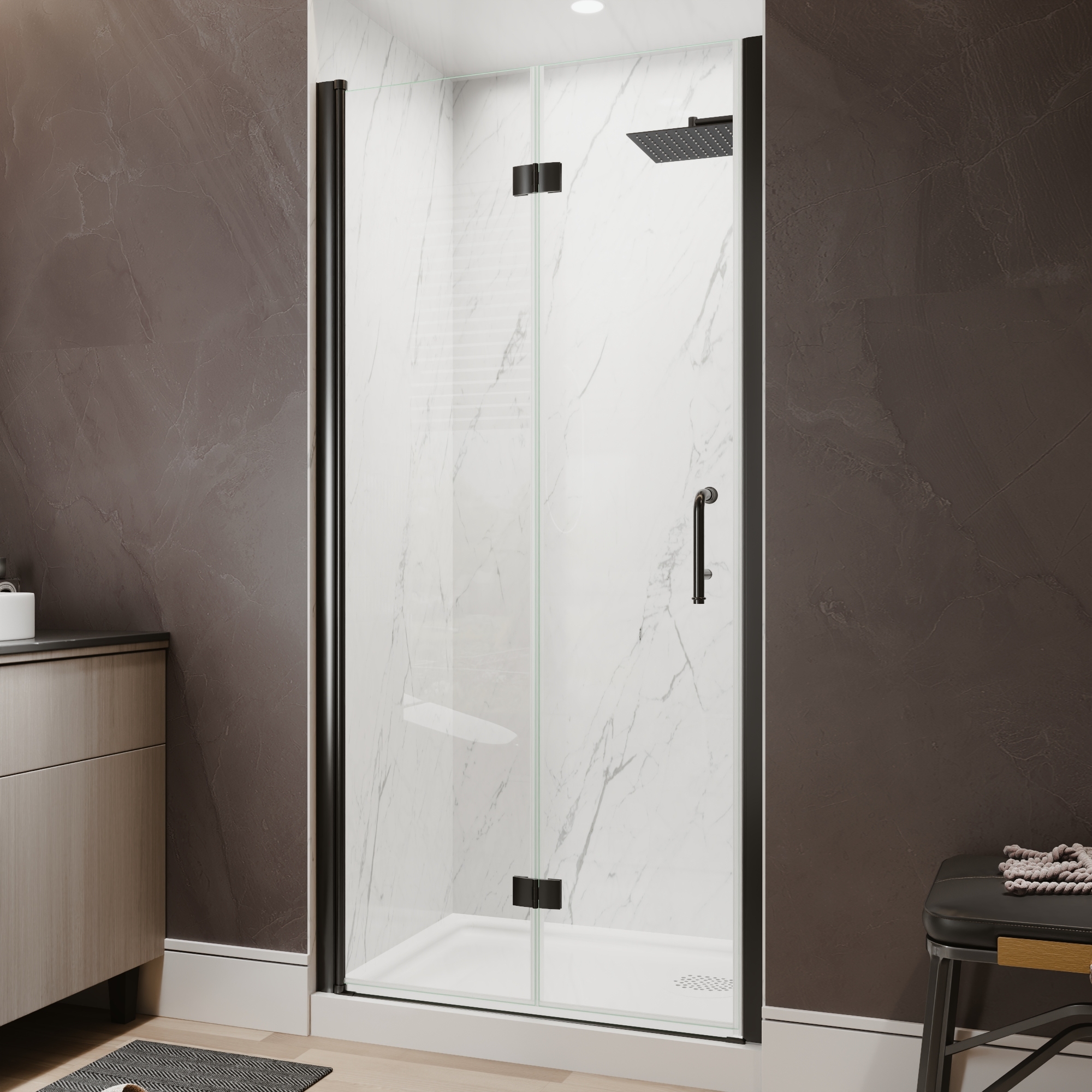 Xspracer 36 to 38 in. W x 72 in. H Bi-Fold Frameless Shower Door in Matte Black with Clear Glass