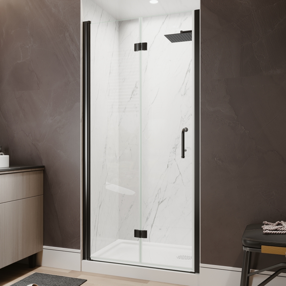Xspracer 36 to 38 in. W x 72 in. H Bi-Fold Frameless Shower Door in Matte Black with Clear Glass