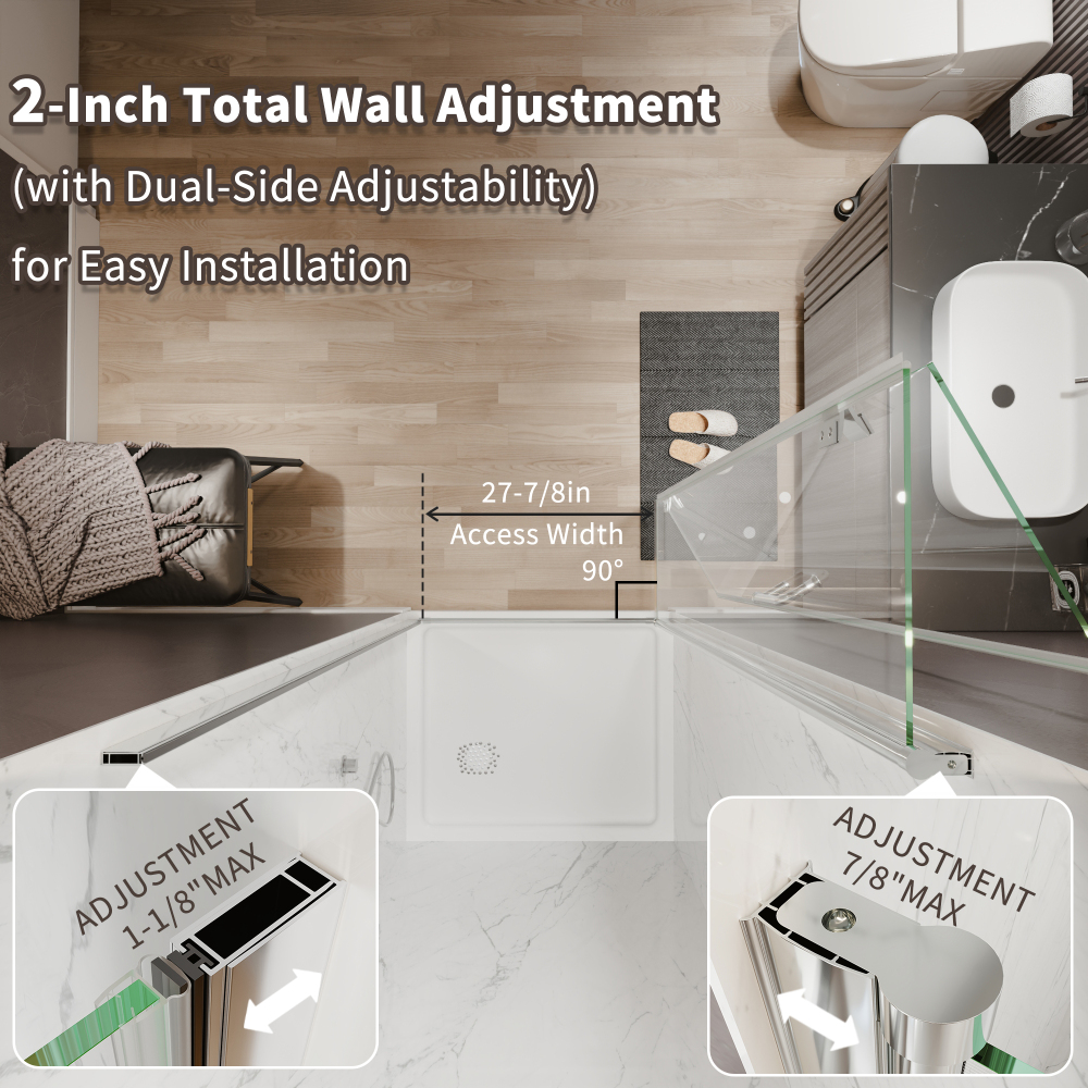Xspracer 32 to 34 in. W x 72 in. H Bi-Fold Frameless Shower Door in Chrome with Clear Glass