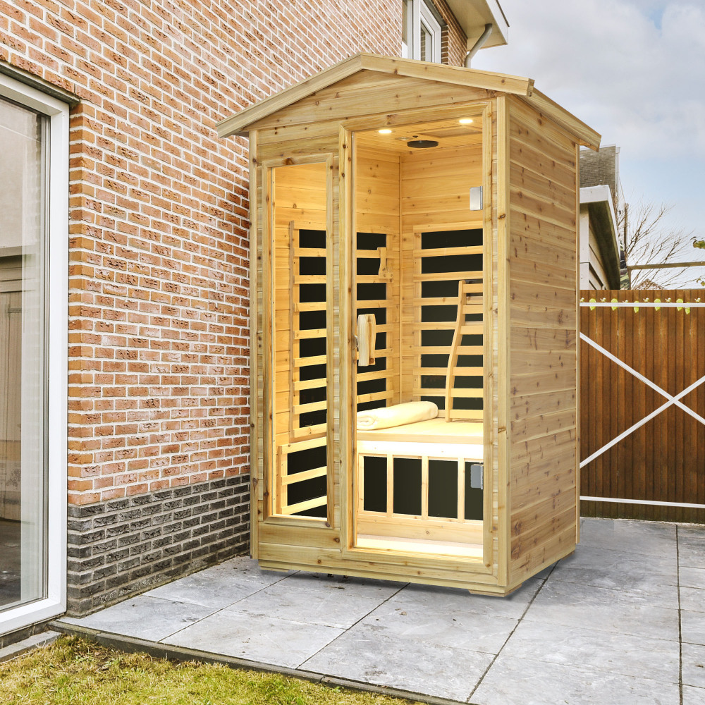 Moray 1-2 Person Outdoor Fir Infrared Sauna with 8 Far-infrared Carbon Crystal Heaters and Chromotherapy