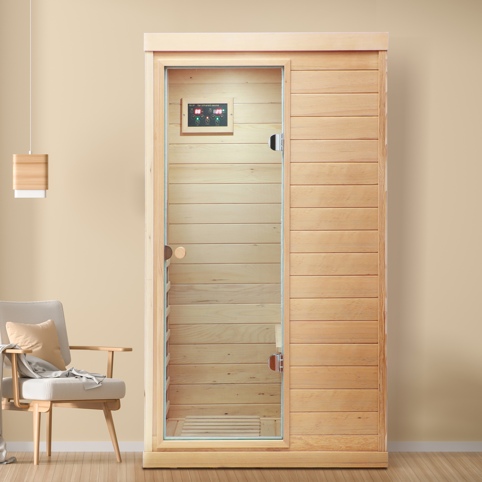 Moray 1-Person Indoor Hemlock Infrared Sauna with 6 Far-Infrared Carbon Heaters and Bluetooth Speakers