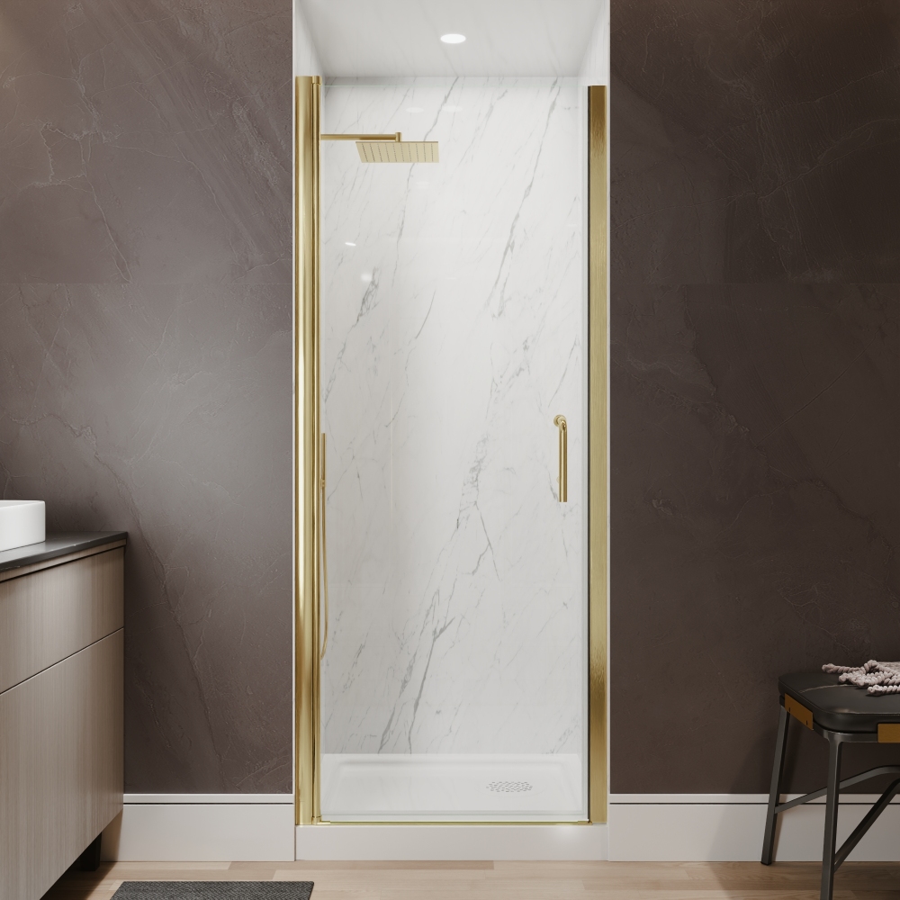 Xspracer 30 to 32 in. W x 72 in. H Pivot Swing Frameless Shower Door in Brushed Gold with Clear Glass