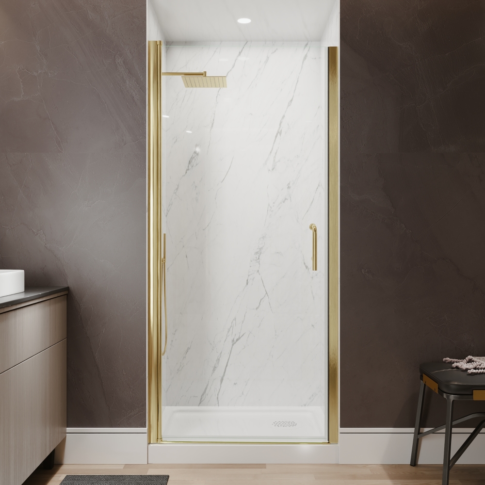 Xspracer 34 to 36 in. W x 72 in. H Pivot Swing Frameless Shower Door in Brushed Gold with Clear Glass