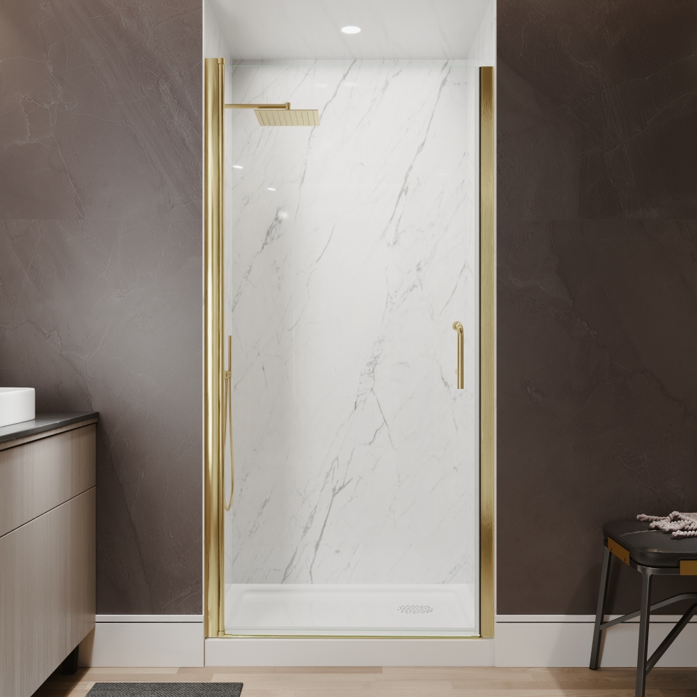 Xspracer 36 to 38 in. W x 72 in. H Pivot Swing Frameless Shower Door in Brushed Gold with Clear Glass