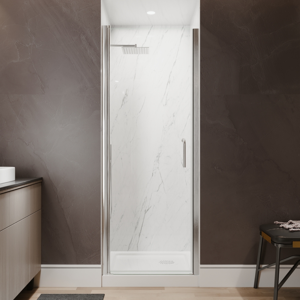 Xspracer 28 to 30 in. W x 72 in. H Pivot Swing Frameless Shower Door in Brushed Nickel with Clear Glass