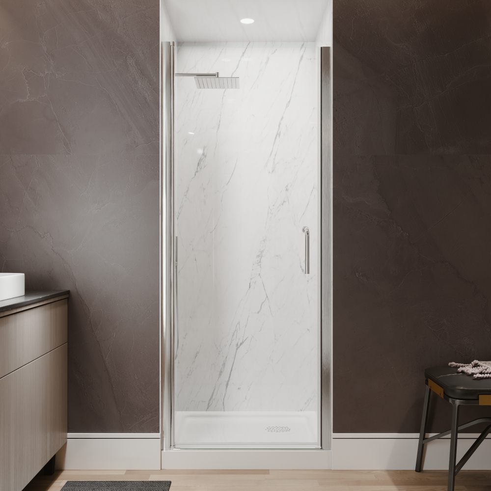 Xspracer 30 to 32 in. W x 72 in. H Pivot Swing Frameless Shower Door in Brushed Nickel with Clear Glass