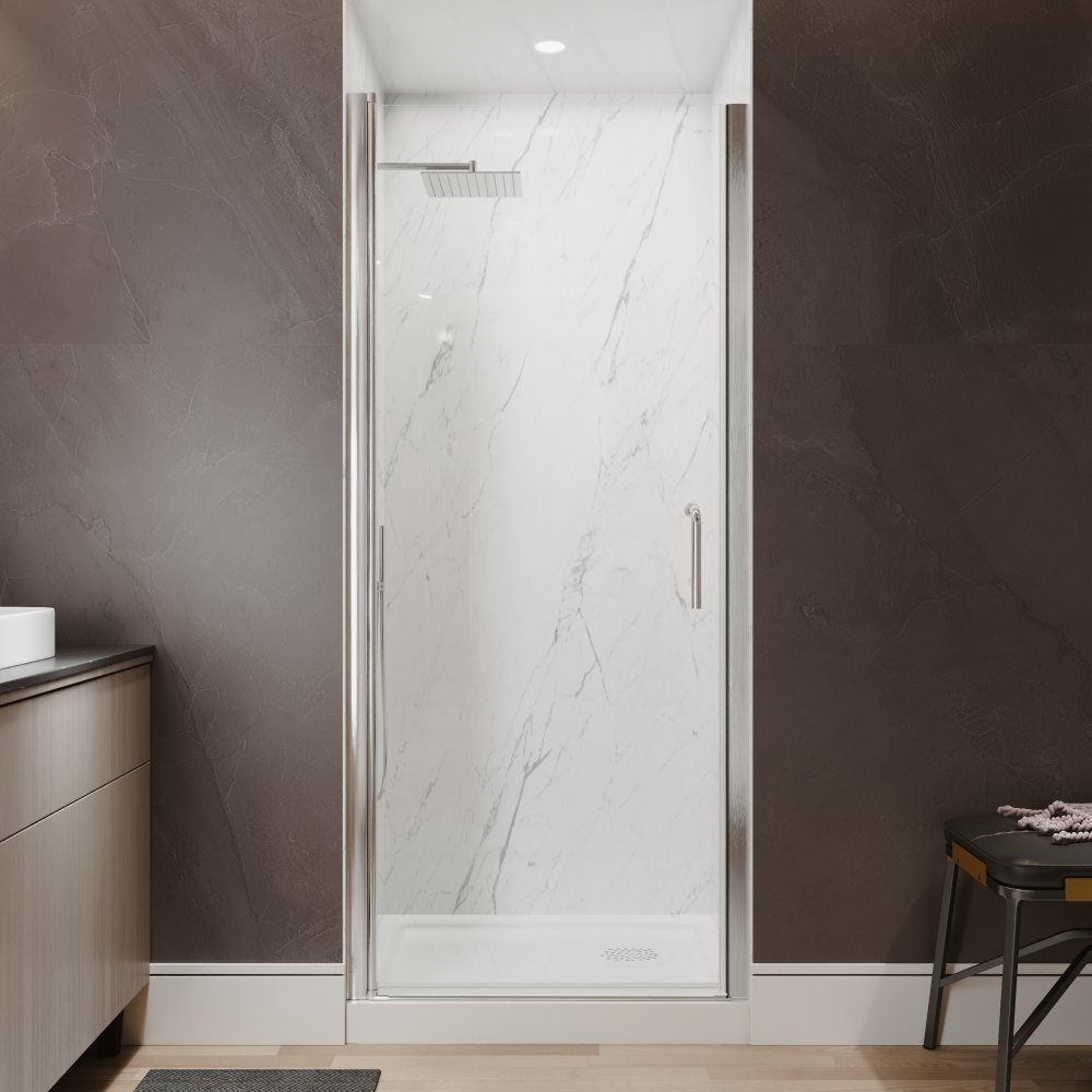 Xspracer 32 to 34 in. W x 72 in. H Pivot Swing Frameless Shower Door in Brushed Nickel with Clear Glass