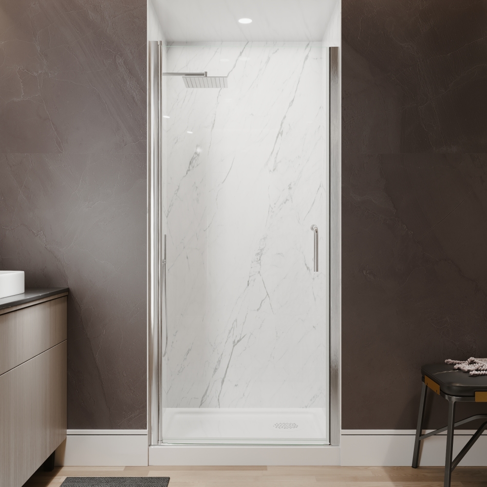 Xspracer 34 to 36 in. W x 72 in. H Pivot Swing Frameless Shower Door in Brushed Nickel with Clear Glass