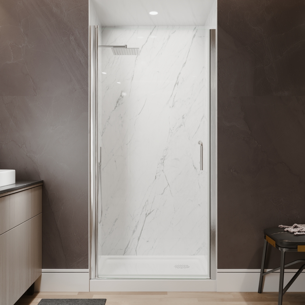 Xspracer 36 to 38 in. W x 72 in. H Pivot Swing Frameless Shower Door in Brushed Nickel with Clear Glass