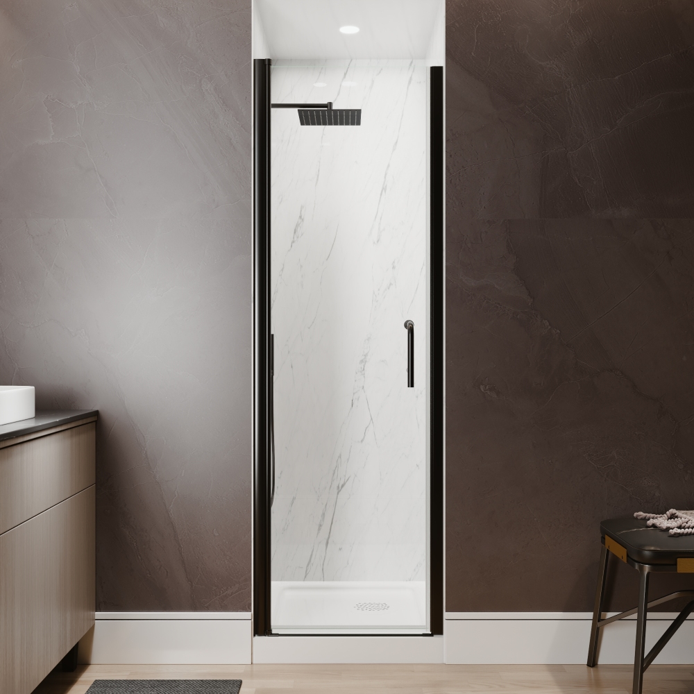 Xspracer 24 to 26 in. W x 72 in. H Pivot Swing Frameless Shower Door in Matte Black with Clear Glass