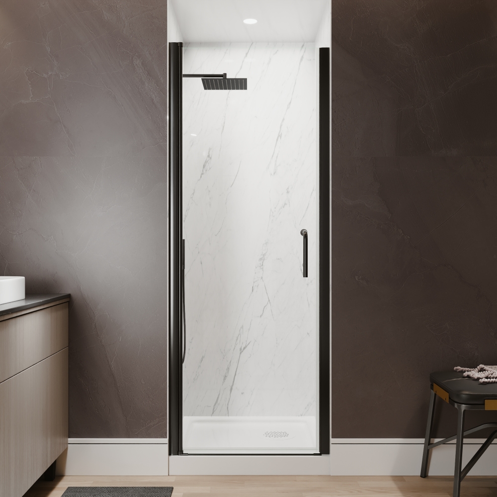 Xspracer 28 to 30 in. W x 72 in. H Pivot Swing Frameless Shower Door in Matte Black with Clear Glass