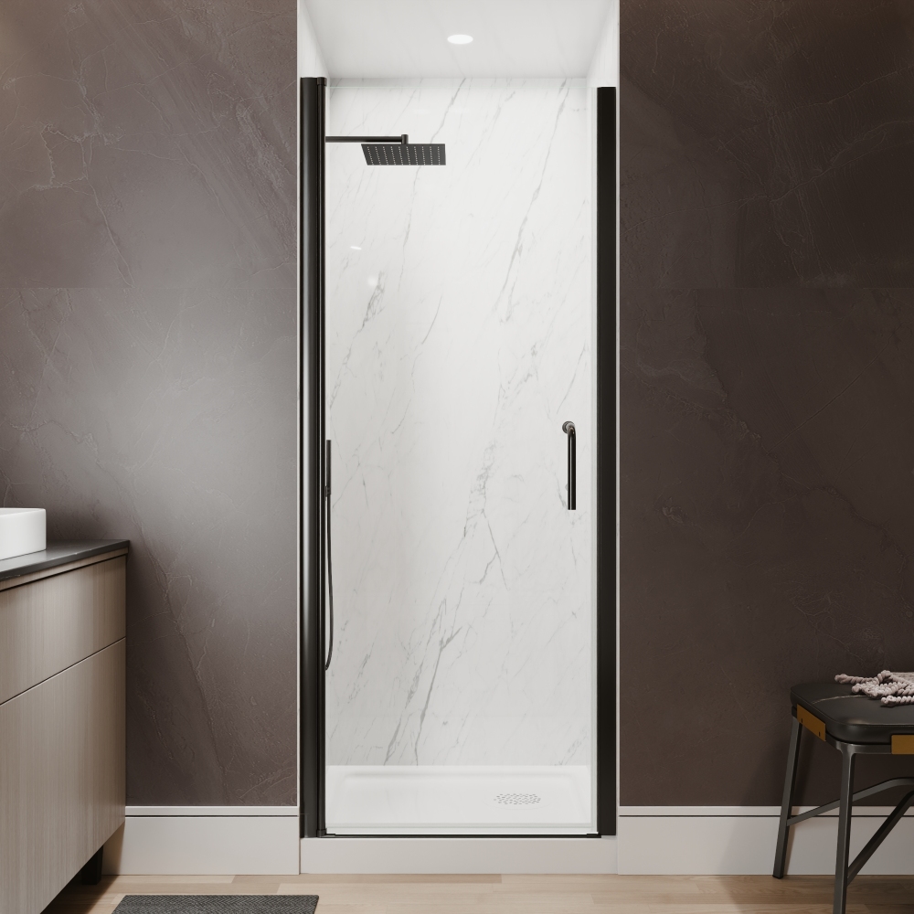 Xspracer 30 to 32 in. W x 72 in. H Pivot Swing Frameless Shower Door in Matte Black with Clear Glass