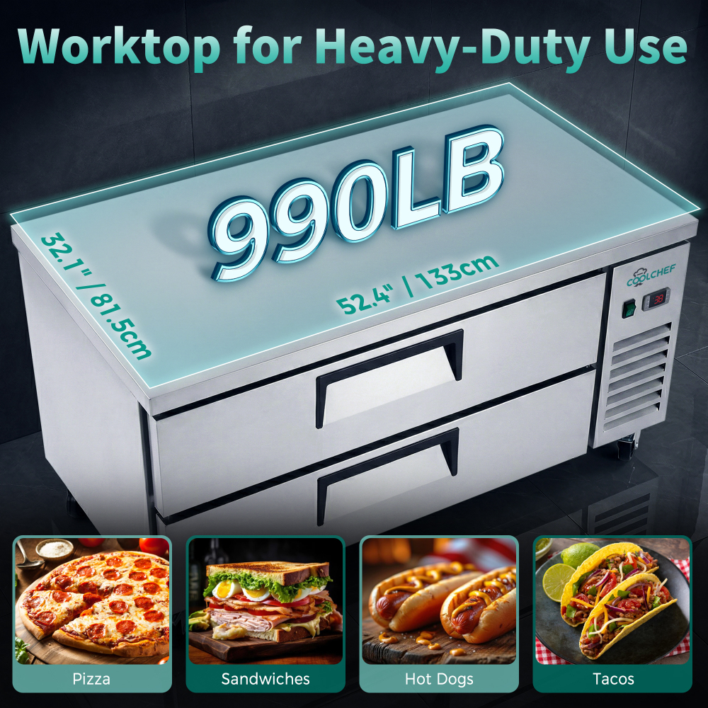 52 " Refrigerated Chef Base 2 Drawer Undercounter Refrigerator 10.5 Cu Ft 33 41F Ventilated Cooling R290 ETL DOE