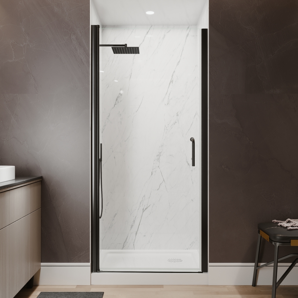 Xspracer 34 to 36 in. W x 72 in. H Pivot Swing Frameless Shower Door in Matte Black with Clear Glass