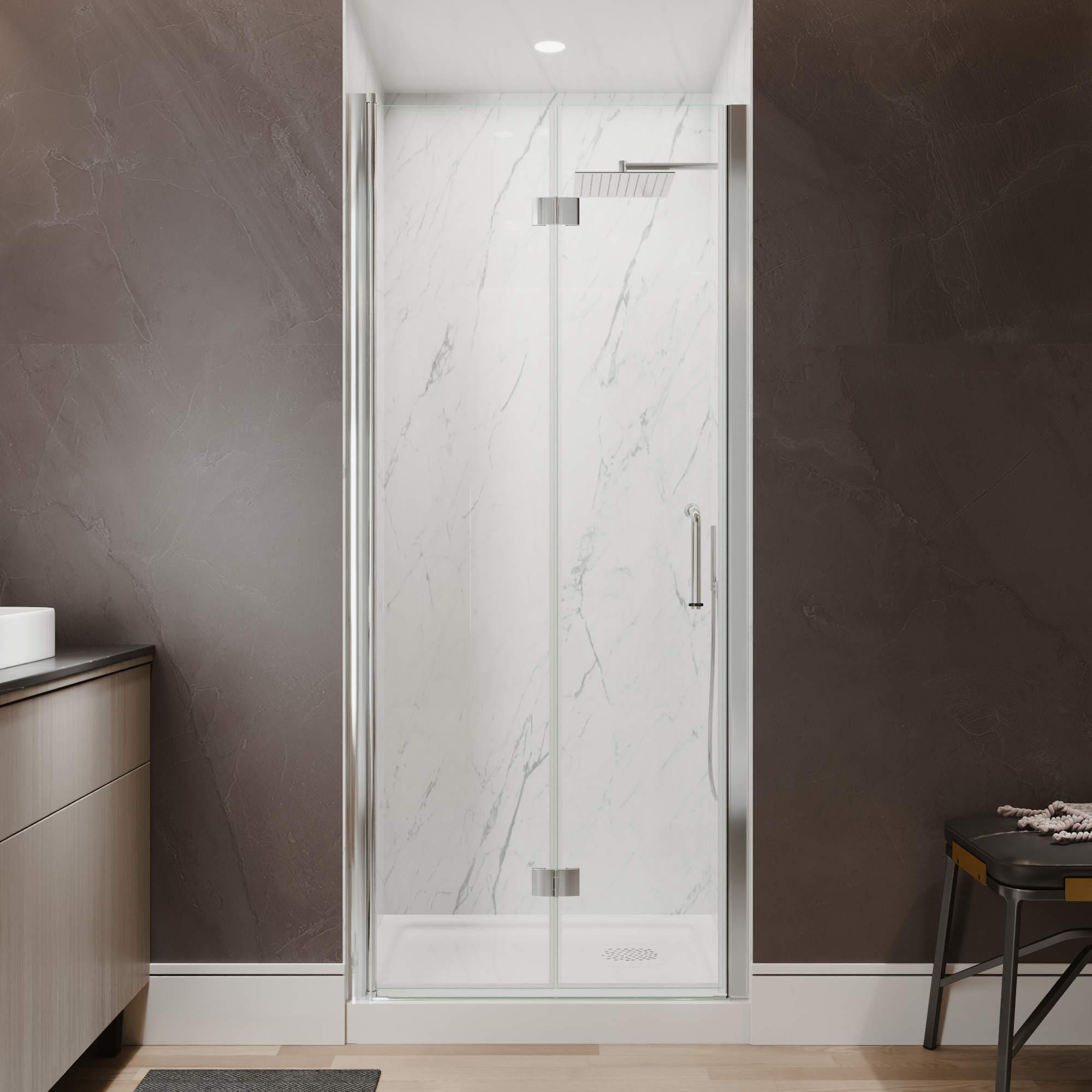 Xspracer 32 to 34 in. W x 72 in. H Bi-Fold Frameless Shower Door in Chrome with Clear Glass
